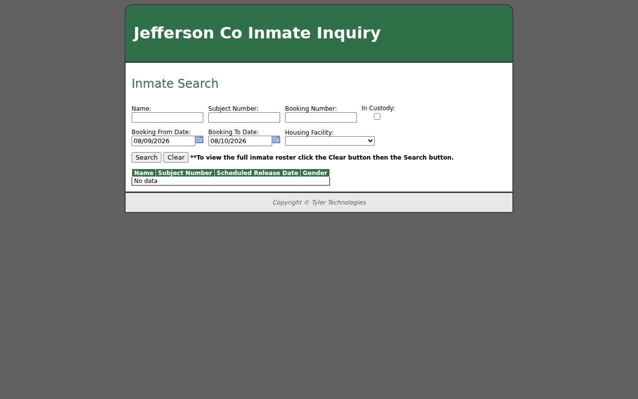 Jefferson County arrest history jail roster search
