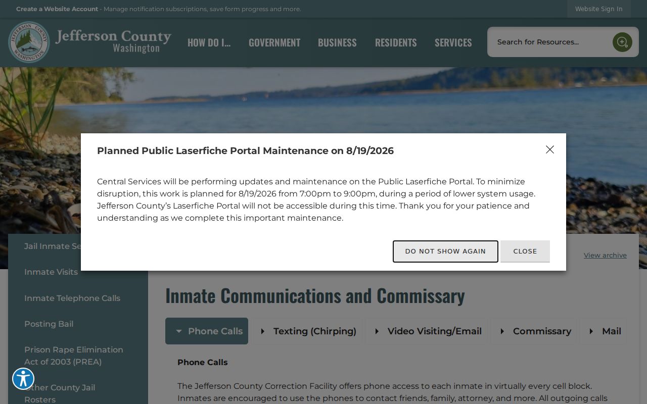 Jefferson County arrest custody and inmate communication channels