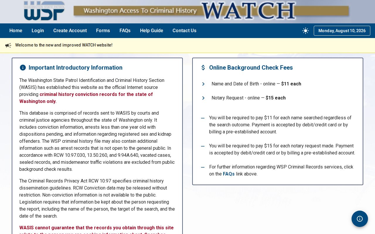 Jefferson County criminal history access through the official Washington WATCH portal