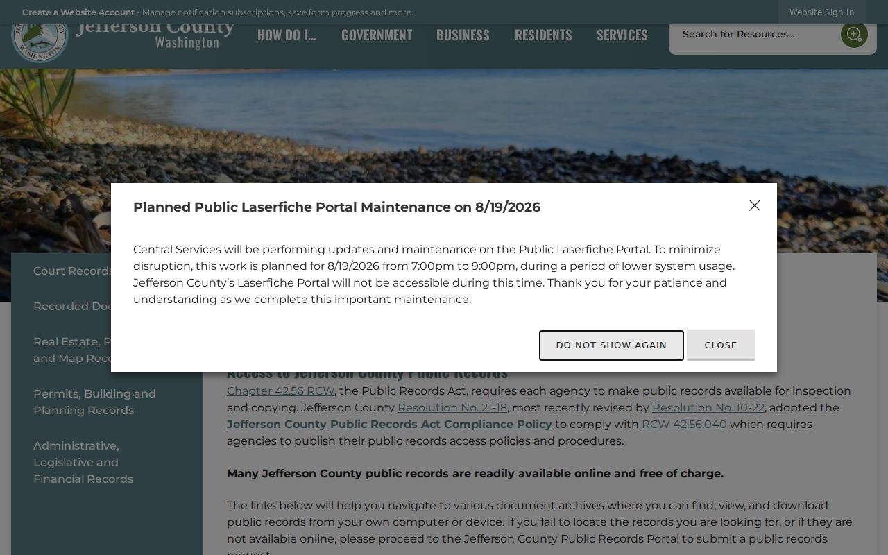 Jefferson County criminal records guidance under Washington public access law