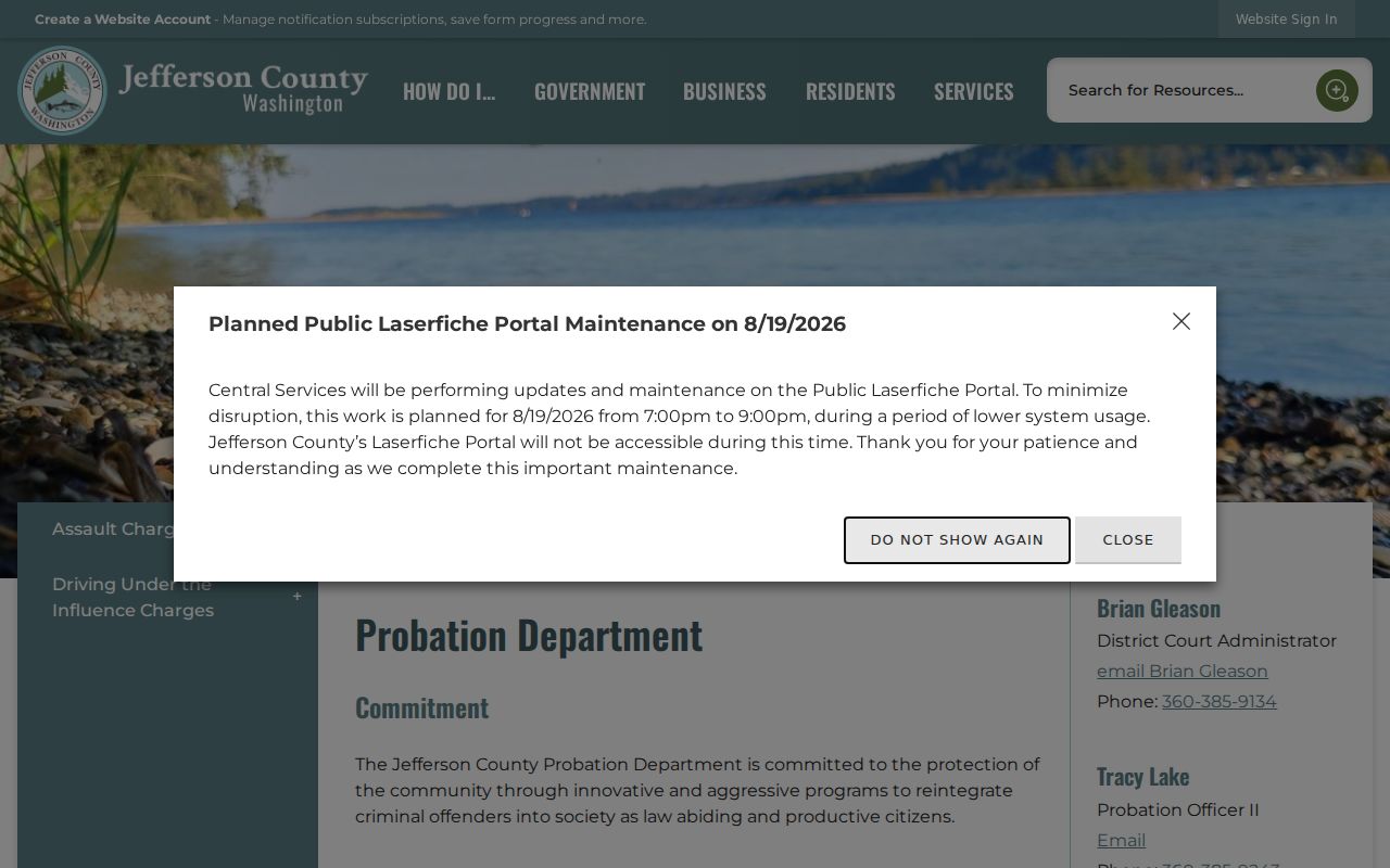 Jefferson County criminal history and misdemeanor probation record office