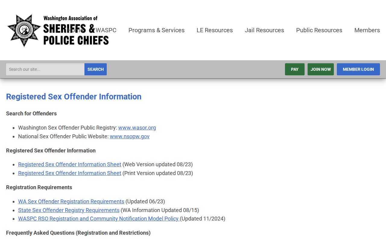 Washington and Jefferson County sex offender registry information