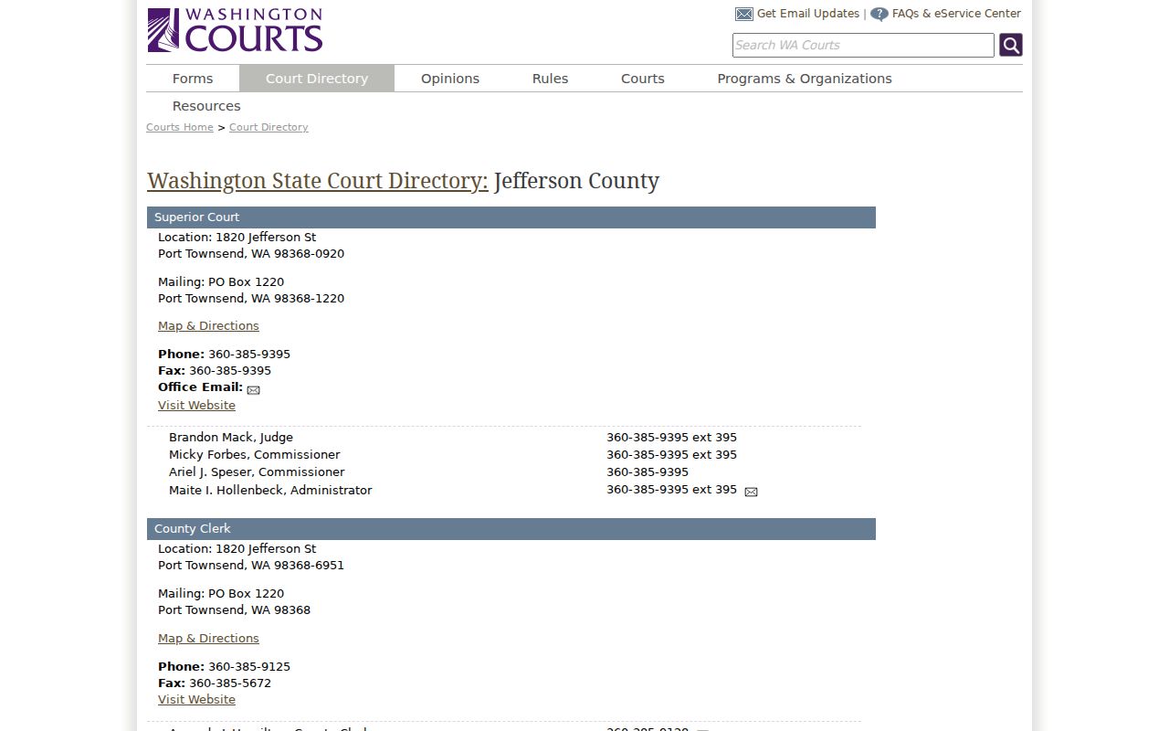 Port Townsend criminal history municipal court routing